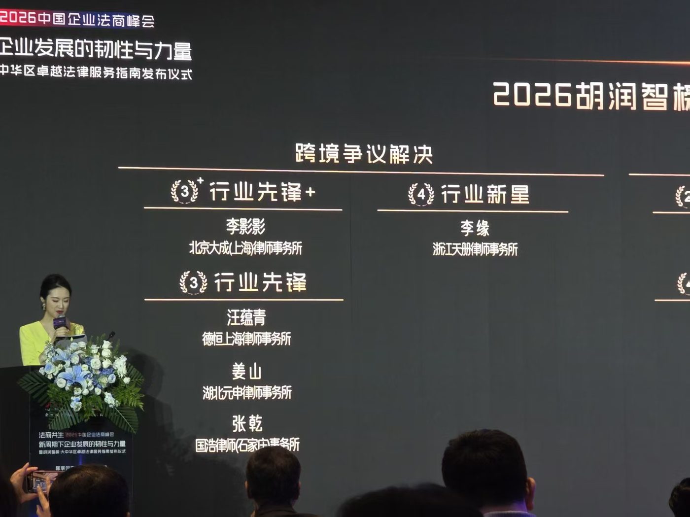 2026胡润智榜跨境争议解决类别榜单